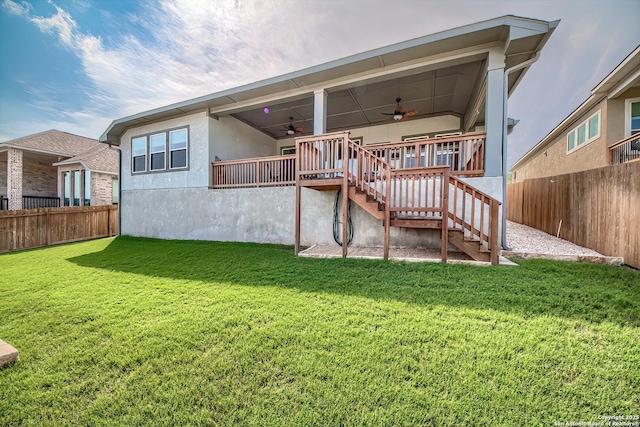 14815 Highdere, San Antonio, TX 78245 - back of property with a ceiling fan, stairway, and stucco siding