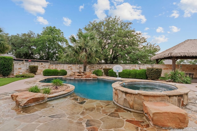 208 Cascade Caverns, Boerne, TX 78015 - view of swimming pool with a gazebo, a patio area, and a pool with connected hot tub