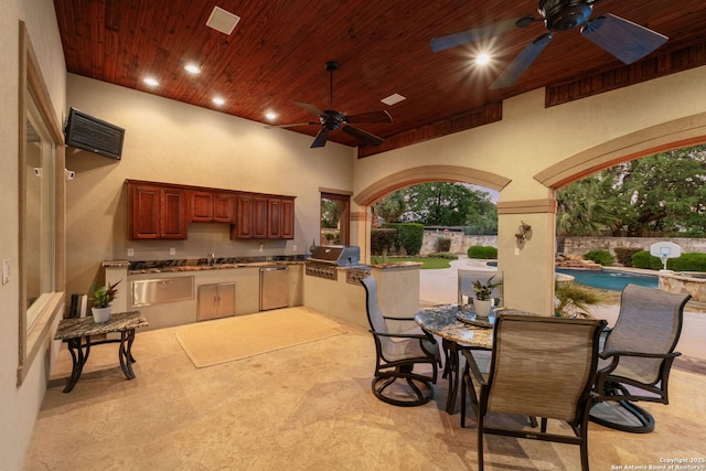 208 Cascade Caverns, Boerne, TX 78015 - view of patio with ceiling fan, a sink, and outdoor dining area