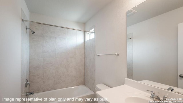 21055 Millstream Bnd, San Antonio, TX 78266 - bathroom featuring tub / shower combination, vanity, and toilet