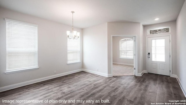 21055 Millstream Bnd, San Antonio, TX 78266 - foyer with a chandelier, wood finished floors, baseboards, and recessed lighting