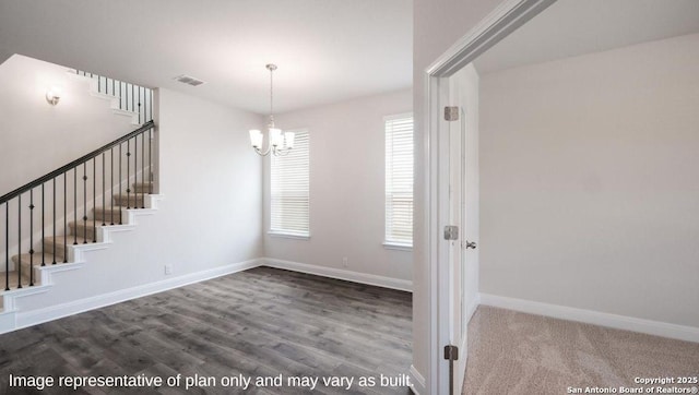 21055 Millstream Bnd, San Antonio, TX 78266 - staircase with a chandelier, baseboards, and wood finished floors