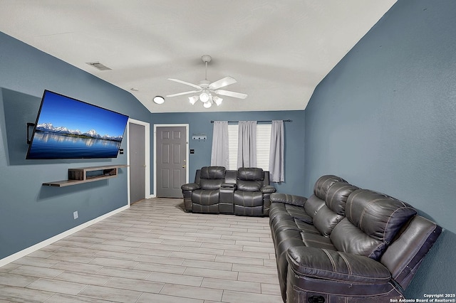 8810 Pensive, Converse, TX 78109 - living room with ceiling fan, lofted ceiling, and baseboards