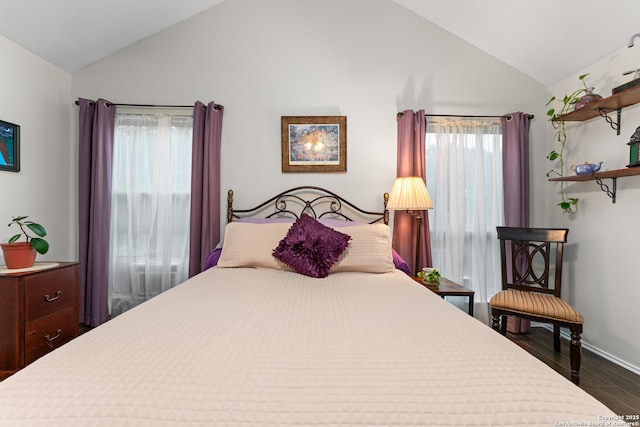 6431 Brookway, San Antonio, TX 78240 - bedroom with lofted ceiling, dark wood-style floors, and baseboards