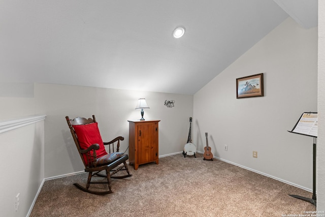 6431 Brookway, San Antonio, TX 78240 - sitting room featuring lofted ceiling, carpet flooring, and baseboards