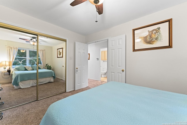 6431 Brookway, San Antonio, TX 78240 - carpeted bedroom with a closet, a ceiling fan, and baseboards