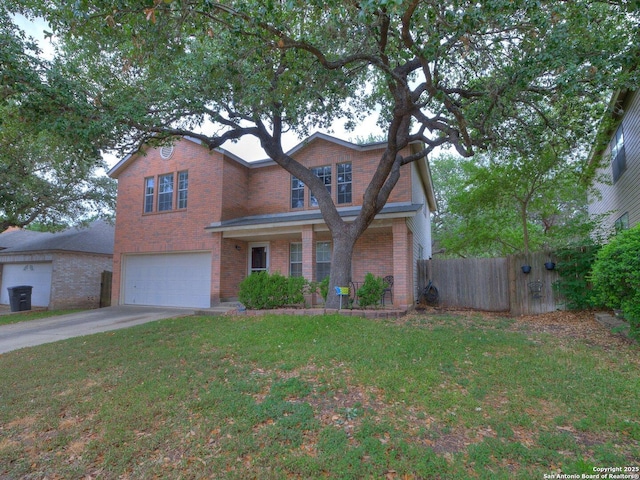 9427 Wildstone, San Antonio, TX 78254 - traditional-style home with brick siding, an attached garage, and concrete driveway