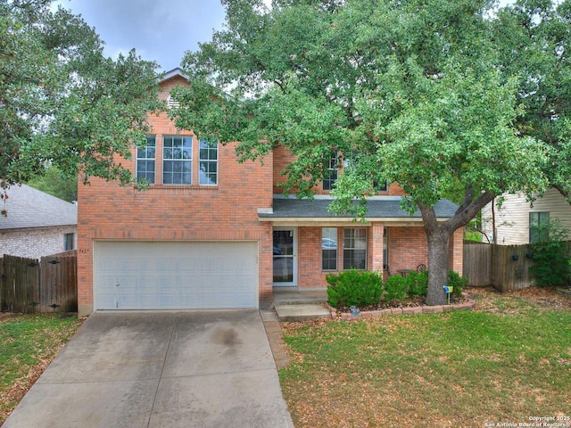 9427 Wildstone, San Antonio, TX 78254 - traditional-style home featuring concrete driveway, a garage, and brick siding