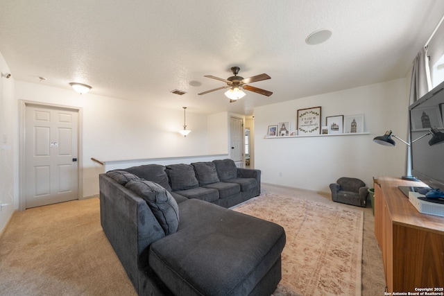 10228 Ancient Anchor, San Antonio, TX 78245 - living room featuring light carpet and a ceiling fan