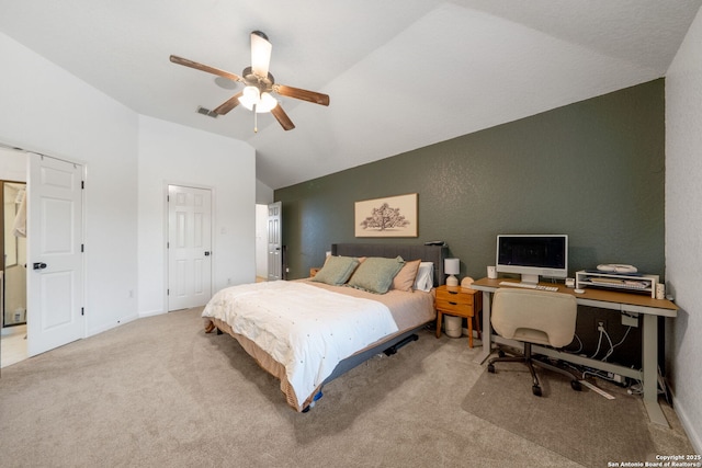 10228 Ancient Anchor, San Antonio, TX 78245 - carpeted bedroom with vaulted ceiling, a ceiling fan, and a desk