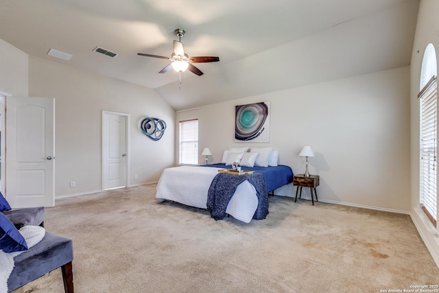 2710 Trinity Rdg, San Antonio, TX 78261 - bedroom featuring vaulted ceiling, baseboards, carpet, and a ceiling fan
