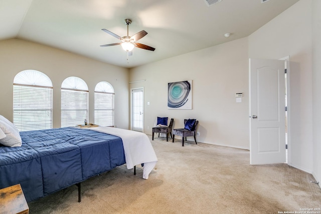 2710 Trinity Rdg, San Antonio, TX 78261 - carpeted bedroom with vaulted ceiling, baseboards, and ceiling fan