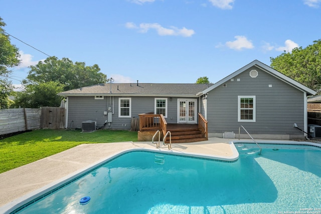 108 Bryn Mawr Dr, San Antonio, TX 78209 - back of property featuring french doors, central AC unit, a patio area, and a wooden deck