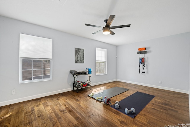 108 Bryn Mawr Dr, San Antonio, TX 78209 - workout area with ceiling fan, wood finished floors, and baseboards