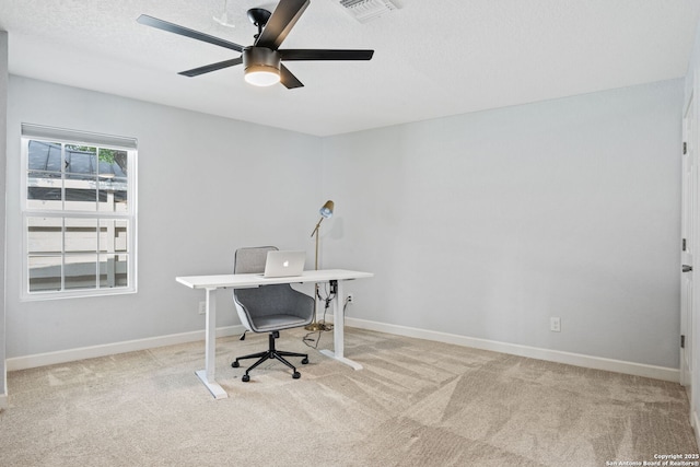 108 Bryn Mawr Dr, San Antonio, TX 78209 - carpeted office with a ceiling fan, baseboards, and a textured ceiling