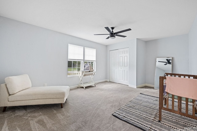 108 Bryn Mawr Dr, San Antonio, TX 78209 - bedroom with carpet flooring, baseboards, a closet, and a ceiling fan