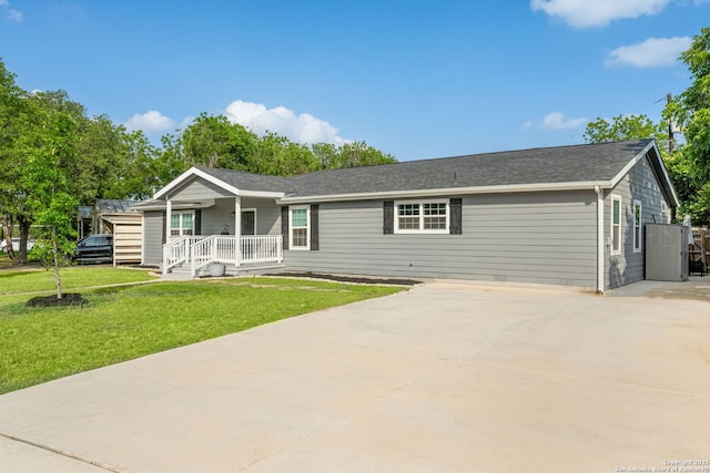 108 Bryn Mawr Dr, San Antonio, TX 78209 - ranch-style home with driveway, a porch, a front yard, and a shingled roof