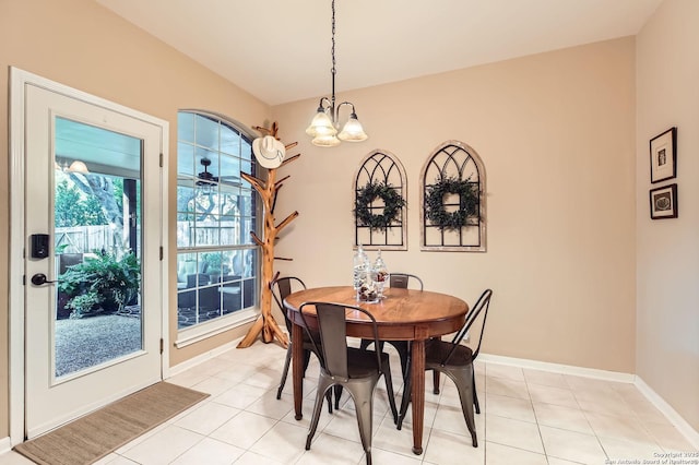 28 Cutter Grn, San Antonio, TX 78248 - dining space with light tile patterned floors, a chandelier, and baseboards