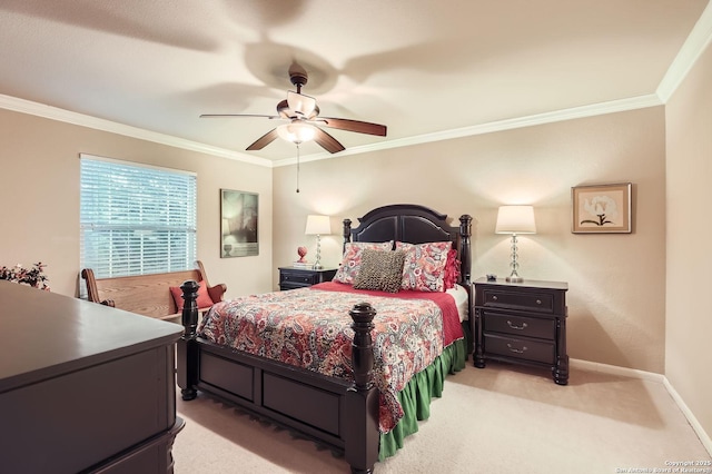 28 Cutter Grn, San Antonio, TX 78248 - bedroom featuring ornamental molding, light colored carpet, baseboards, and a ceiling fan