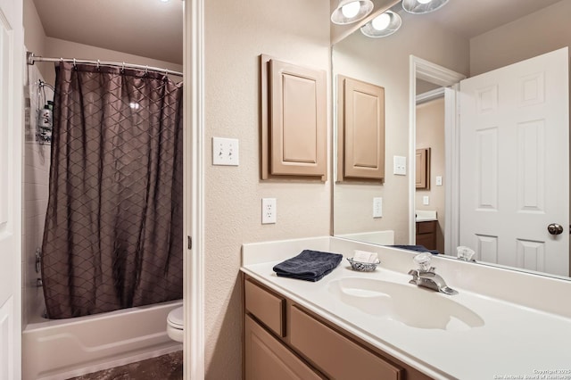 28 Cutter Grn, San Antonio, TX 78248 - bathroom featuring vanity, shower / bathtub combination with curtain, and toilet