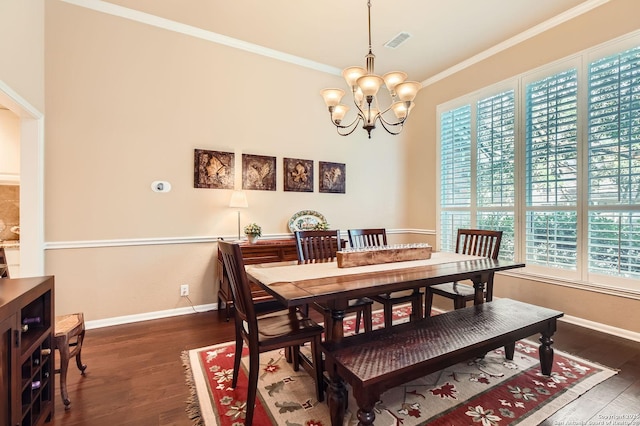 28 Cutter Grn, San Antonio, TX 78248 - dining area with plenty of natural light, crown molding, a chandelier, dark wood finished floors, and baseboards
