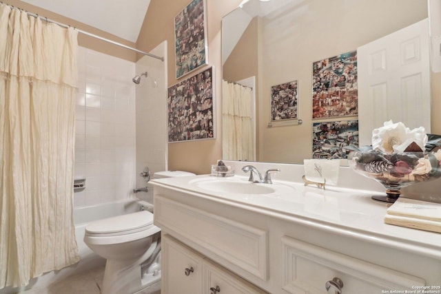 8611 Torry Vw, Houston, TX 77095 - bathroom featuring vanity, toilet, shower / tub combo with curtain, and tile patterned flooring