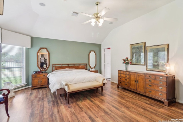 8611 Torry Vw, Houston, TX 77095 - bedroom featuring vaulted ceiling, wood finished floors, ceiling fan, and baseboards