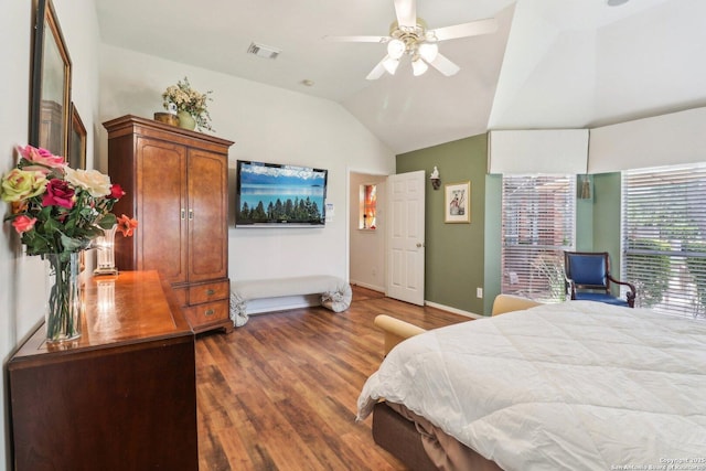 8611 Torry Vw, Houston, TX 77095 - bedroom featuring lofted ceiling, wood finished floors, baseboards, and a ceiling fan
