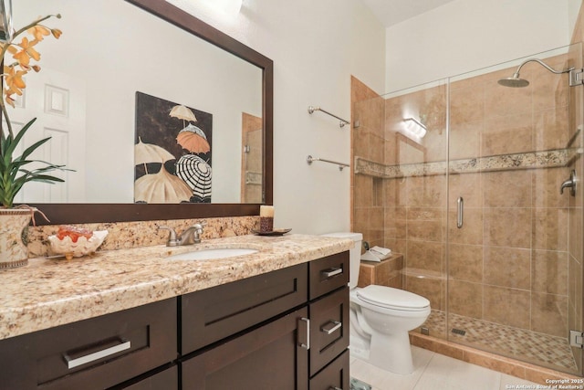 8611 Torry Vw, Houston, TX 77095 - bathroom with vanity, a stall shower, toilet, and tile patterned floors