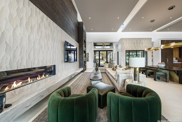 24607 Cliff Line, San Antonio, TX 78257 - living area featuring a premium fireplace and recessed lighting