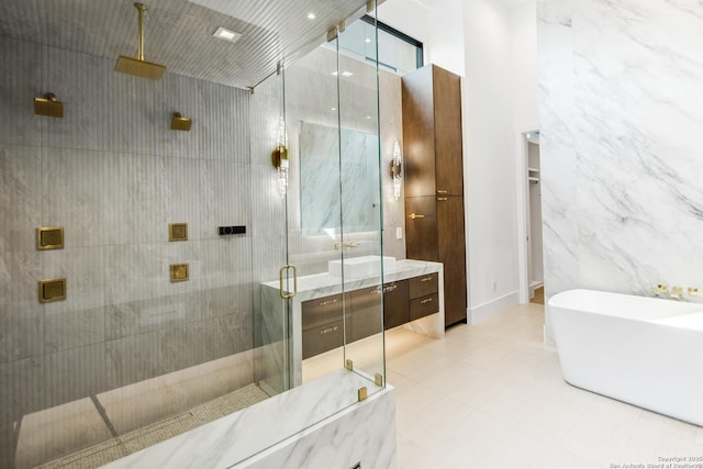 24607 Cliff Line, San Antonio, TX 78257 - full bath featuring a shower stall, a freestanding bath, vanity, and a spacious closet