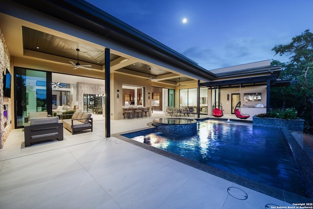 24607 Cliff Line, San Antonio, TX 78257 - view of pool with ceiling fan, outdoor lounge area, a patio area, outdoor dining space, and a pool with connected hot tub