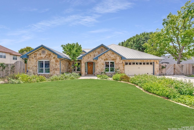 121 Maderas, Seguin, TX 78155 - ranch-style house with stone siding, concrete driveway, a garage, and a gate