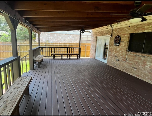 13218 Huntsman Rd, San Antonio, TX 78249 - deck with ceiling fan and a fenced backyard