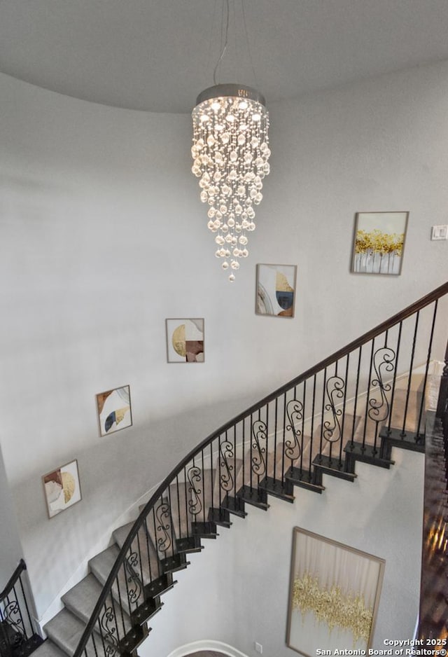 14139 Sam Houston, San Antonio, TX 78253 - stairs featuring a chandelier and a high ceiling