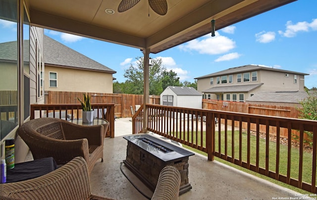14139 Sam Houston, San Antonio, TX 78253 - balcony featuring an outdoor fire pit, a patio, ceiling fan, and a residential view