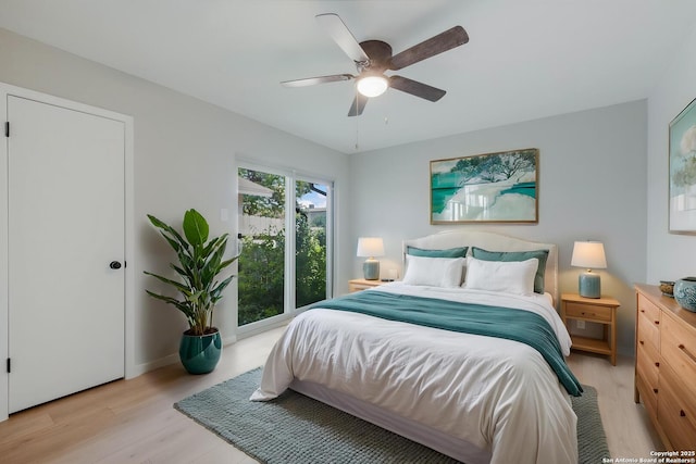 6518 Spring Hurst Dr, San Antonio, TX 78249 - bedroom with light wood-style flooring, a ceiling fan, and baseboards