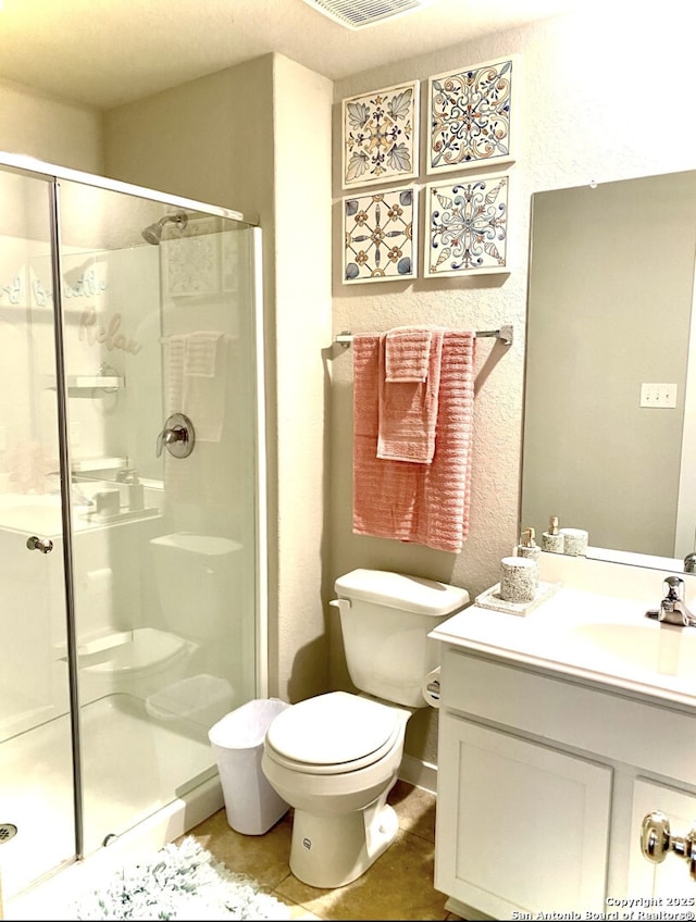 7003 Emerald Vly, San Antonio, TX 78242 - full bath featuring toilet, a stall shower, vanity, and a textured wall