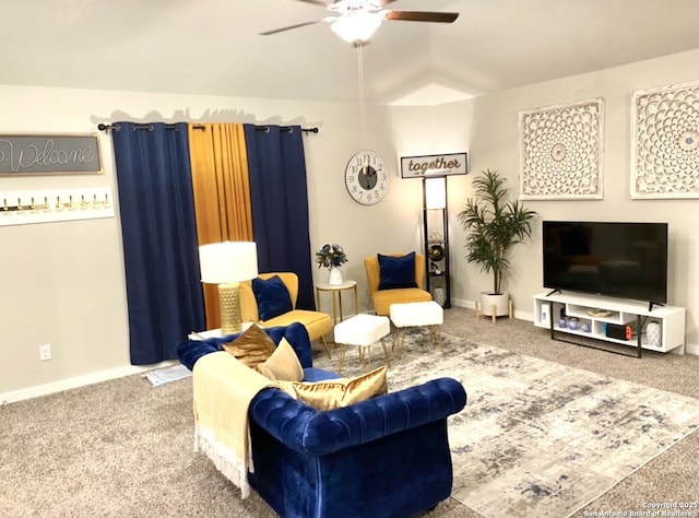 7003 Emerald Vly, San Antonio, TX 78242 - living area with carpet flooring, ceiling fan, and baseboards