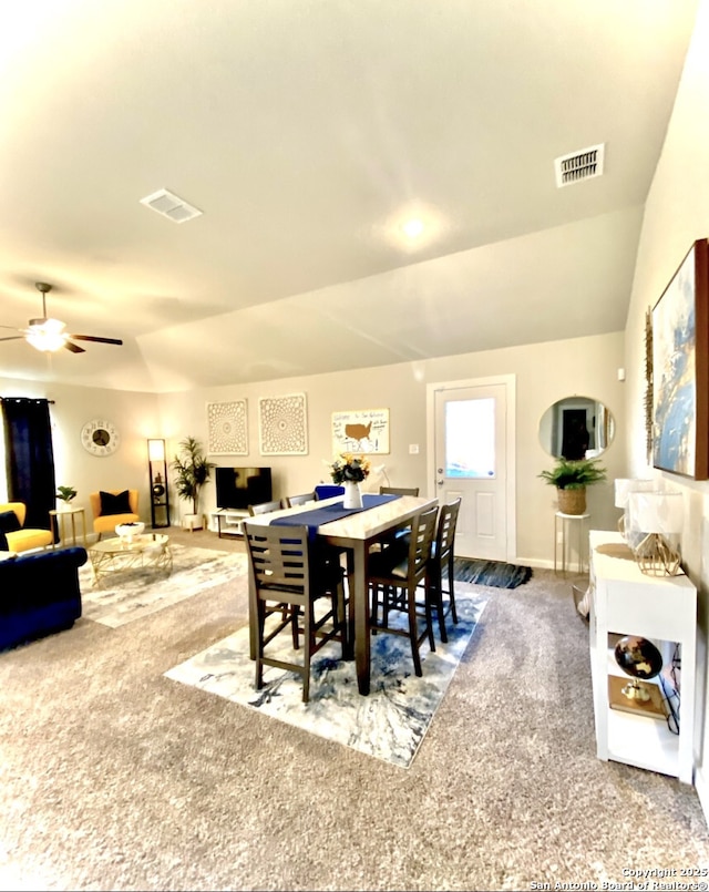7003 Emerald Vly, San Antonio, TX 78242 - dining room featuring carpet, a ceiling fan, and baseboards
