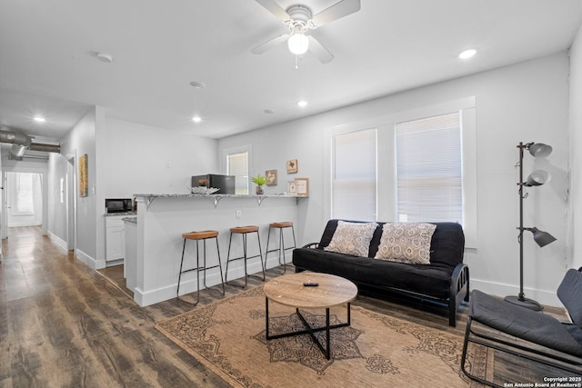 402 E Dewey, San Antonio, TX 78212 - living area with wood finished floors, recessed lighting, ceiling fan, healthy amount of natural light, and baseboards