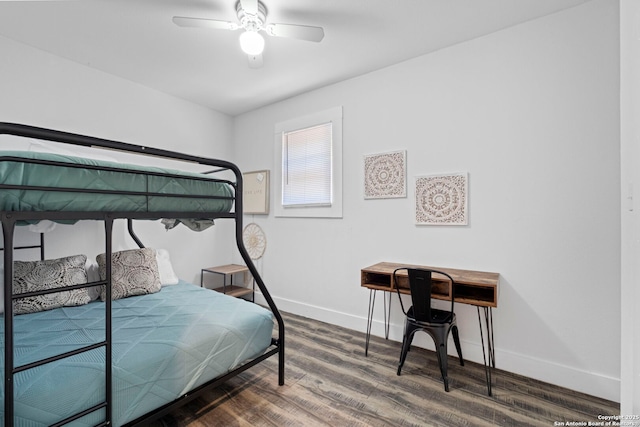 402 E Dewey, San Antonio, TX 78212 - bedroom with baseboards, wood finished floors, and ceiling fan