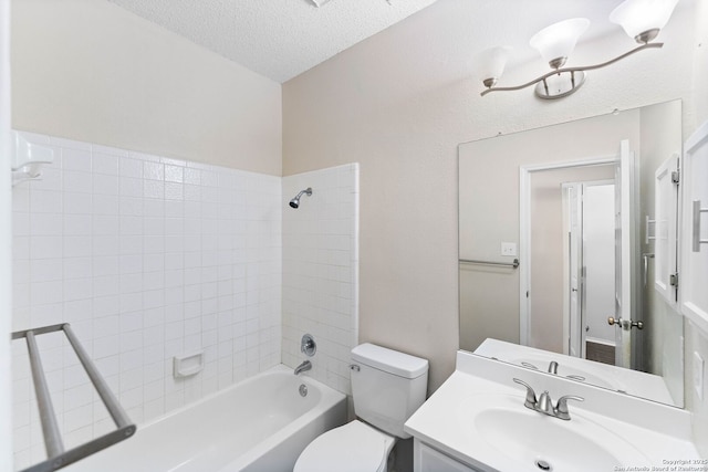 5626 Spring Sunshine, San Antonio, TX 78247 - bathroom featuring toilet, vanity, tub / shower combination, and a textured ceiling