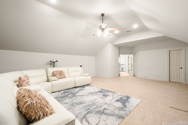 846 Fawnway, San Antonio, TX 78260 - living area featuring vaulted ceiling, light colored carpet, and ceiling fan