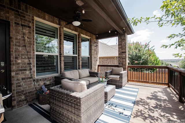 12805 Big Tank Rnch, San Antonio, TX 78245 - wooden deck with ceiling fan and an outdoor living space