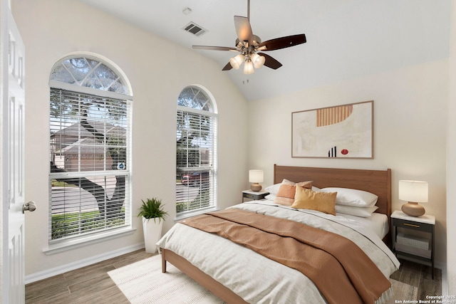 1015 Water Lily, San Antonio, TX 78260 - bedroom with wood finished floors, vaulted ceiling, baseboards, and a ceiling fan