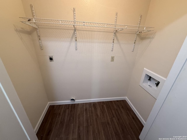827 Horseshoe, Universal City, TX 78148 - laundry room with washer hookup, hookup for an electric dryer, dark wood-style flooring, and baseboards