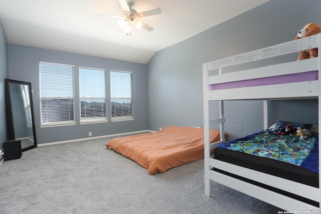 3410 Port Pl, San Antonio, TX 78253 - carpeted bedroom featuring lofted ceiling, baseboards, and ceiling fan