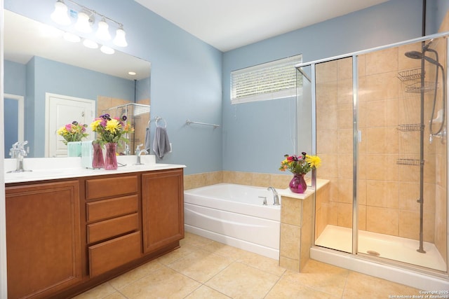 3410 Port Pl, San Antonio, TX 78253 - full bathroom with a bath, a shower stall, tile patterned floors, and double vanity