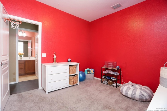 3410 Port Pl, San Antonio, TX 78253 - carpeted bedroom featuring ensuite bath and a sink